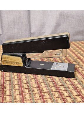 Vintage Swingline Model 27 Desk Stapler Black & Gold Metal 1950s Office Supply